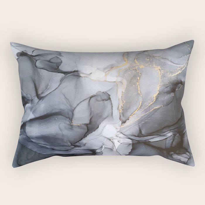 Calm but Dramatic Light Monochromatic Black & Grey Abstract Rectangular Pillow Gallery Image 2