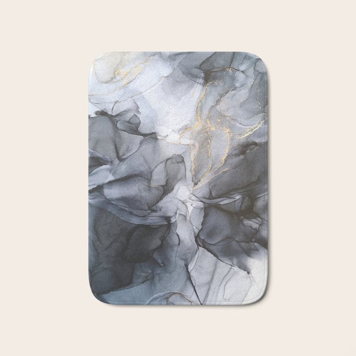 Calm but Dramatic Light Monochromatic Black & Grey Abstract Bath Mat Gallery Image 1