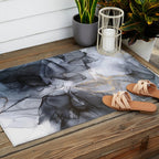 Calm but Dramatic Light Monochromatic Black & Grey Abstract Outdoor Rug Gallery Image 2