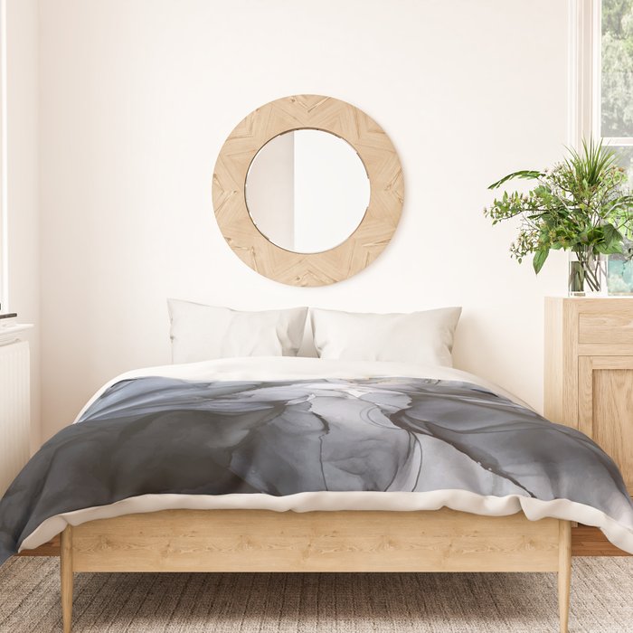 Calm but Dramatic Light Monochromatic Black & Grey Abstract Duvet Cover Gallery Image 3