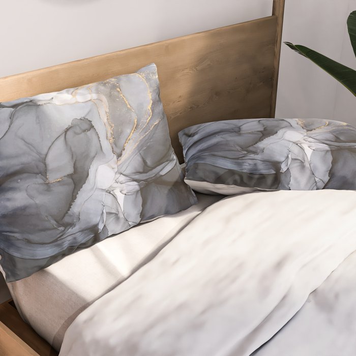 Calm but Dramatic Light Monochromatic Black & Grey Abstract Pillow Sham Gallery Image 2