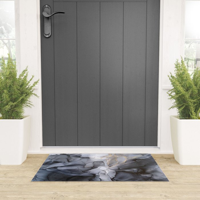 Calm but Dramatic Light Monochromatic Black & Grey Abstract Welcome Mat Gallery Image 3