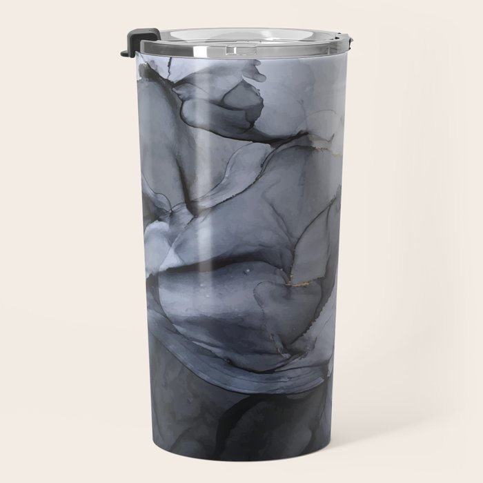 Calm but Dramatic Light Monochromatic Black & Grey Abstract Travel Mug Gallery Image 3