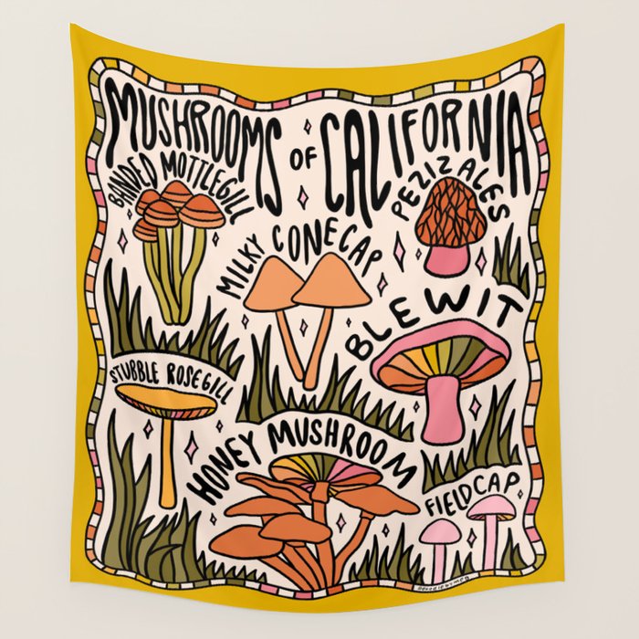 Mushrooms of California Wall Tapestry Gallery Image 4
