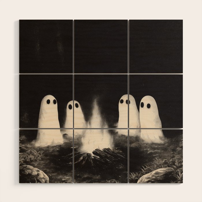 Cute Spooky Ghost Camping Wood Wall Art Gallery Image 1