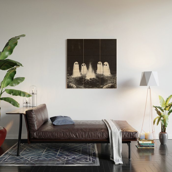 Cute Spooky Ghost Camping Wood Wall Art Gallery Image 2