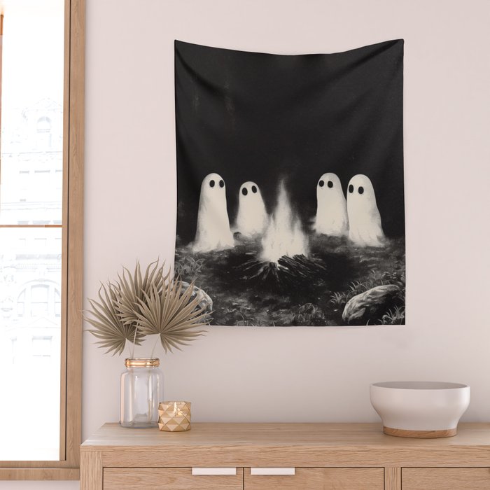 Cute Spooky Ghost Camping Wall Tapestry Gallery Image 2