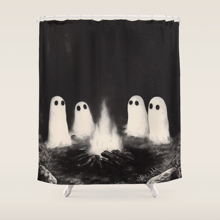 Cute Spooky Ghost Camping Shower Curtain Gallery Image 1