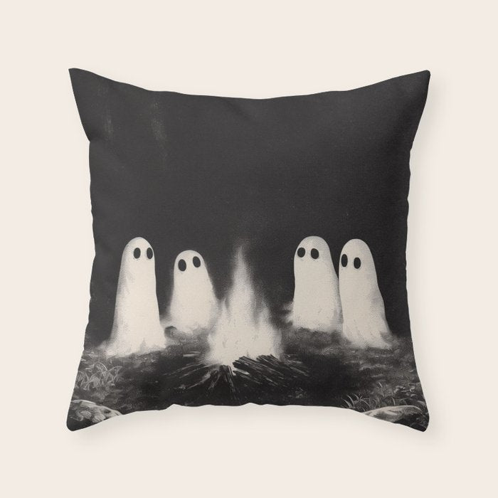 Cute Spooky Ghost Camping Throw Pillow Gallery Image 6