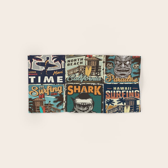 Vintage Surfing Poster Bath Towel Gallery Image 1