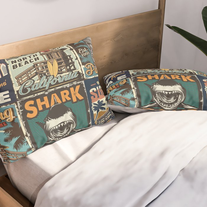 Vintage Surfing Poster Pillow Sham Gallery Image 2