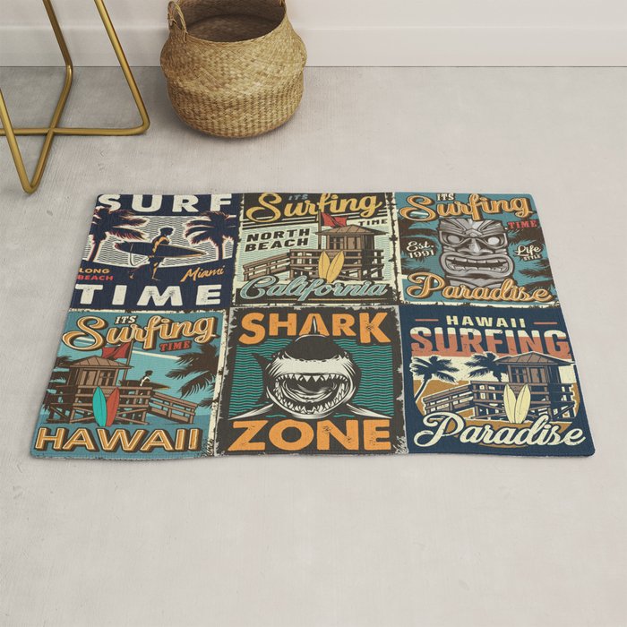 Vintage Surfing Poster Rug
