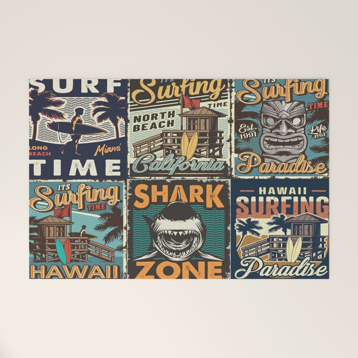 Vintage Surfing Poster Welcome Mat Gallery Image 1