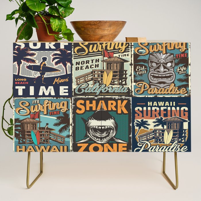 Vintage Surfing Poster Credenza Gallery Image 1