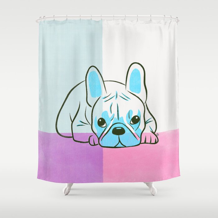 Adorable French Bulldog Puppy Artwork Shower Curtain Gallery Image 1