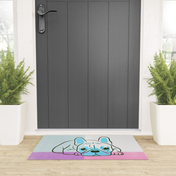 Adorable French Bulldog Puppy Artwork Welcome Mat Gallery Image 3