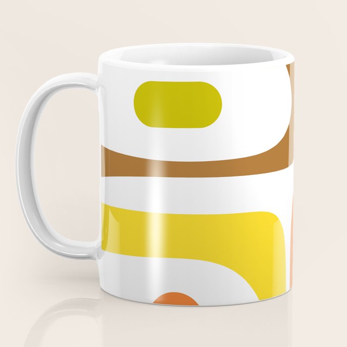 Long Piquet Mid Century Modern Pattern Retro Orange Avocado Brown White  Coffee Mug Gallery Image 3