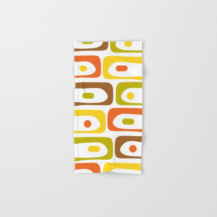 Long Piquet Mid Century Modern Pattern Retro Orange Avocado Brown White  Bath Towel Gallery Image 1