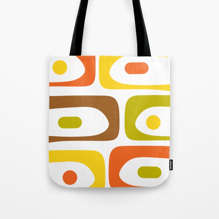 Long Piquet Mid Century Modern Pattern Retro Orange Avocado Brown White  Tote Bag Gallery Image 1