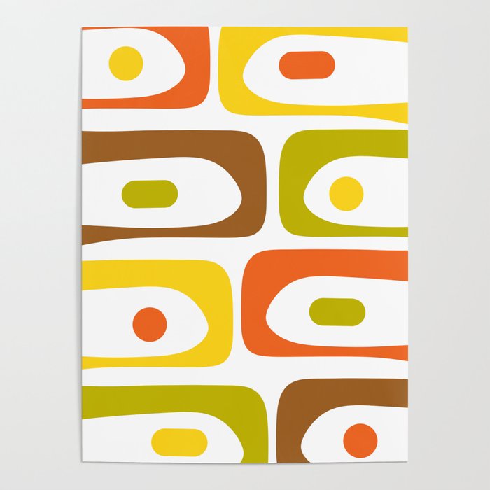 Long Piquet Mid Century Modern Pattern Retro Orange Avocado Brown White  Poster Gallery Image 4