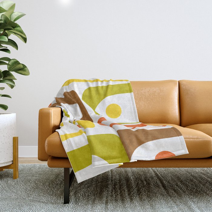 Long Piquet Mid Century Modern Pattern Retro Orange Avocado Brown White  Throw Blanket Gallery Image 1
