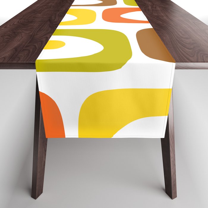 Long Piquet Mid Century Modern Pattern Retro Orange Avocado Brown White  Table Runner Gallery Image 1