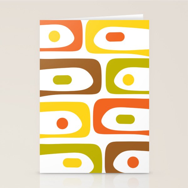 Long Piquet Mid Century Modern Pattern Retro Orange Avocado Brown White  Stationery Card Gallery Image 2