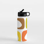 Long Piquet Mid Century Modern Pattern Retro Orange Avocado Brown White  Water Bottle Gallery Image 1