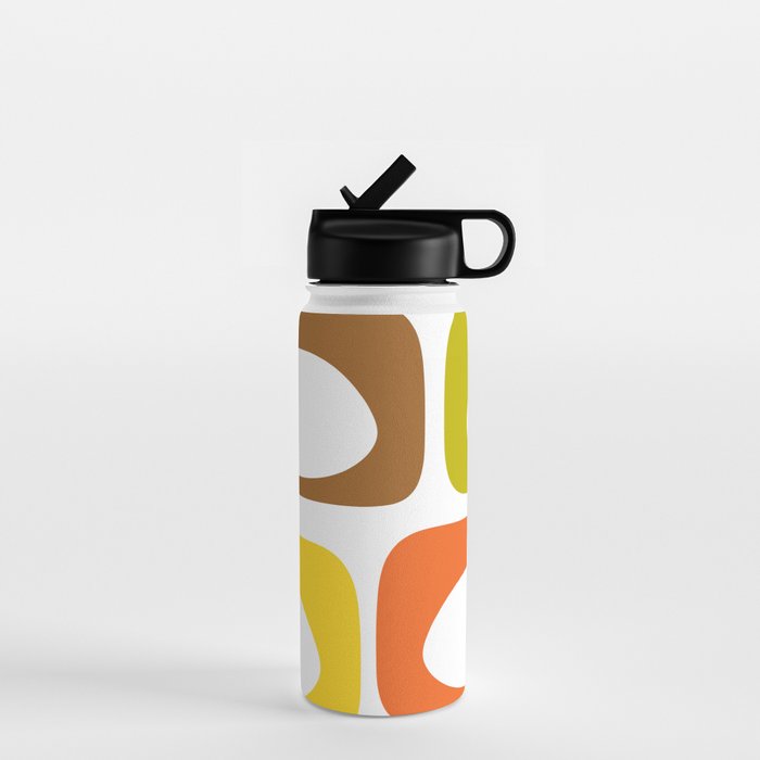 Long Piquet Mid Century Modern Pattern Retro Orange Avocado Brown White  Water Bottle Gallery Image 1