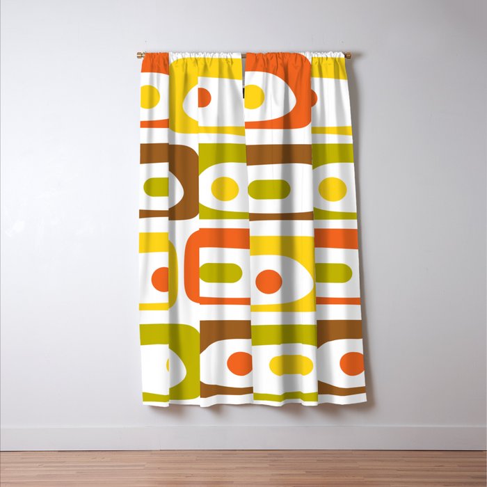 Long Piquet Mid Century Modern Pattern Retro Orange Avocado Brown White  Window Curtain Gallery Image 3