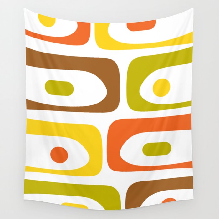 Long Piquet Mid Century Modern Pattern Retro Orange Avocado Brown White  Wall Tapestry Gallery Image 1