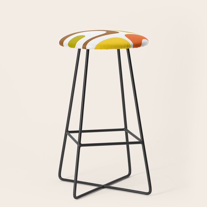 Long Piquet Mid Century Modern Pattern Retro Orange Avocado Brown White  Stool Gallery Image 1
