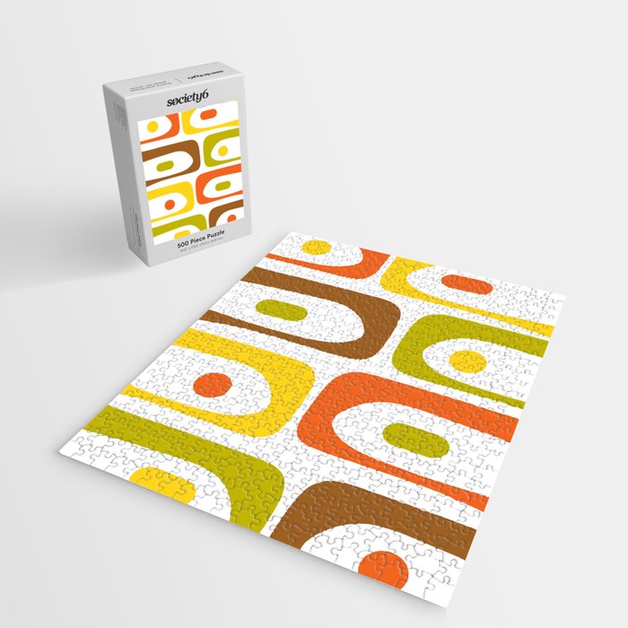Long Piquet Mid Century Modern Pattern Retro Orange Avocado Brown White  Jigsaw Puzzle Gallery Image 2