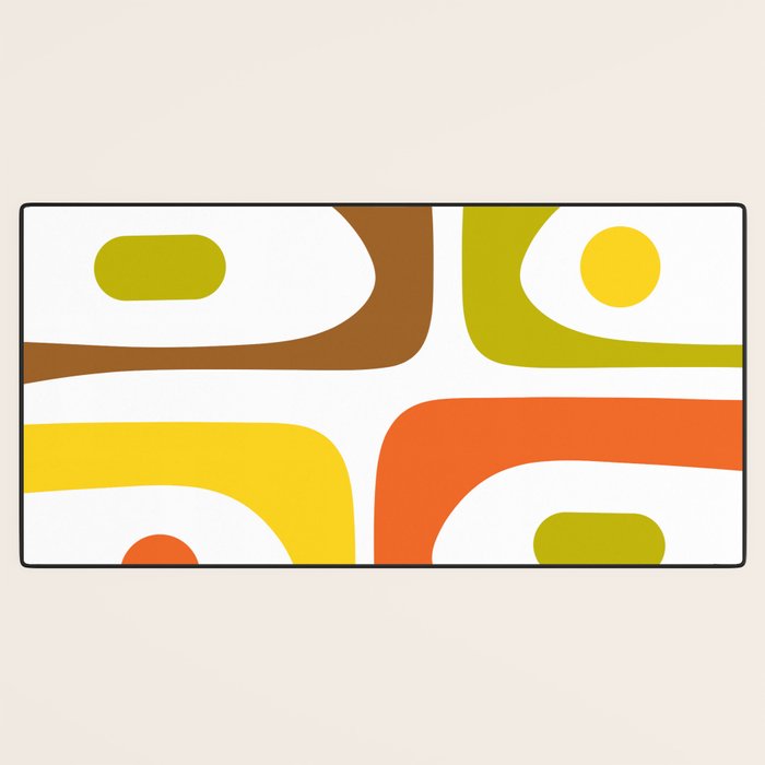 Long Piquet Mid Century Modern Pattern Retro Orange Avocado Brown White  Desk Mat Gallery Image 3