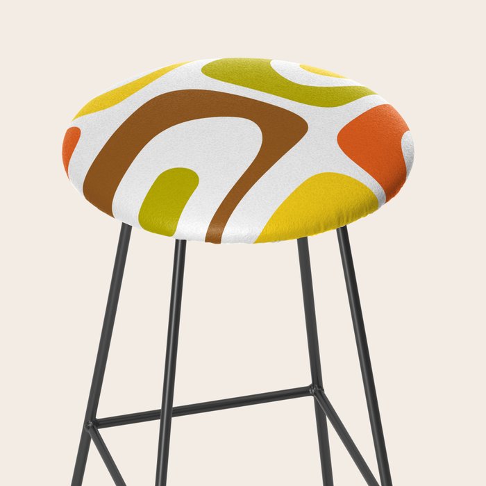 Long Piquet Mid Century Modern Pattern Retro Orange Avocado Brown White  Stool Gallery Image 2