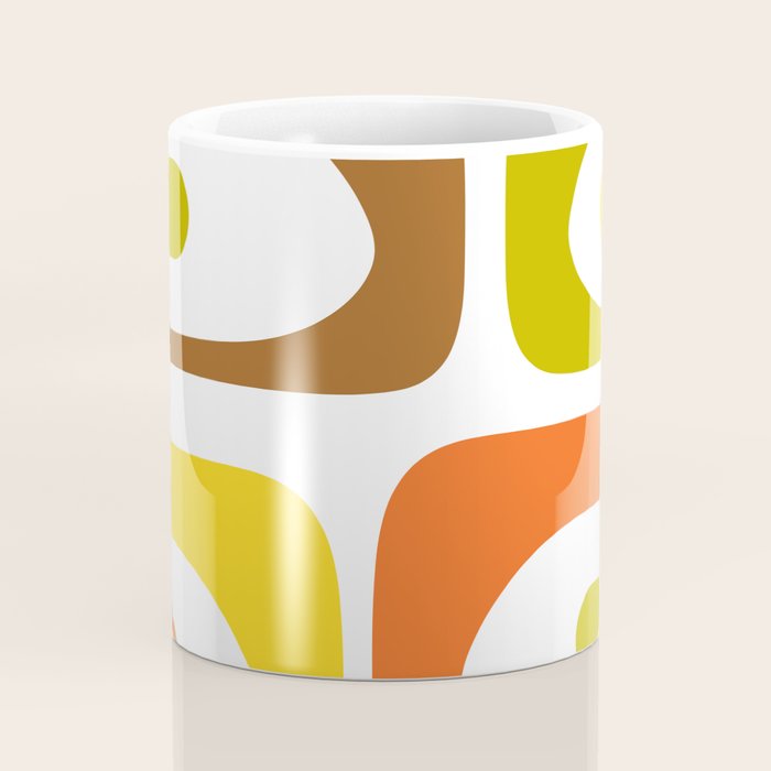 Long Piquet Mid Century Modern Pattern Retro Orange Avocado Brown White  Coffee Mug Gallery Image 4