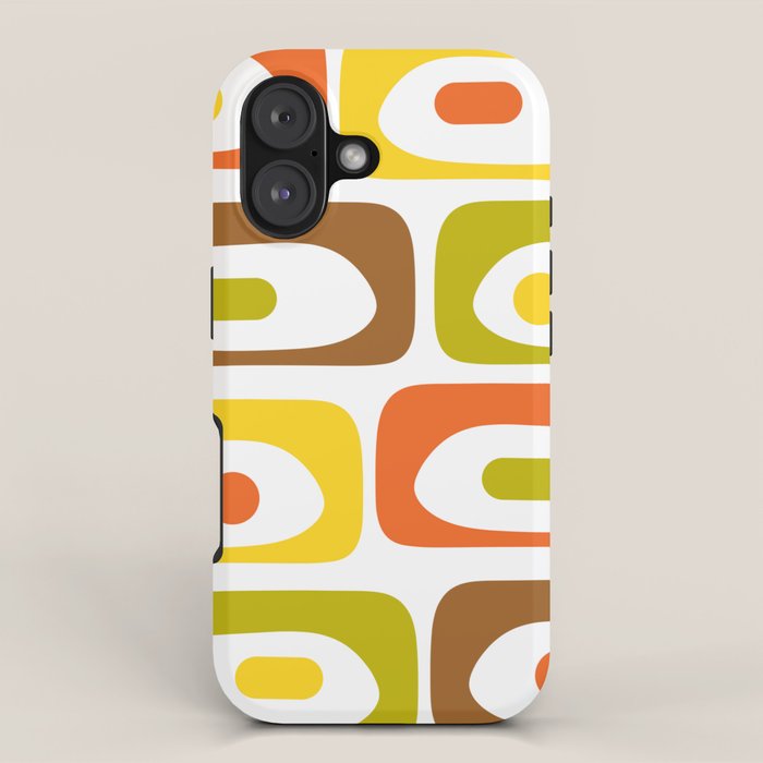 Long Piquet Mid Century Modern Pattern Retro Orange Avocado Brown White  iPhone Case Gallery Image 1