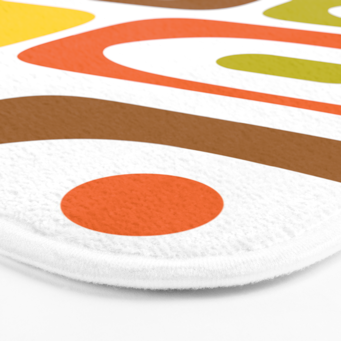 Long Piquet Mid Century Modern Pattern Retro Orange Avocado Brown White  Bath Mat Gallery Image 3