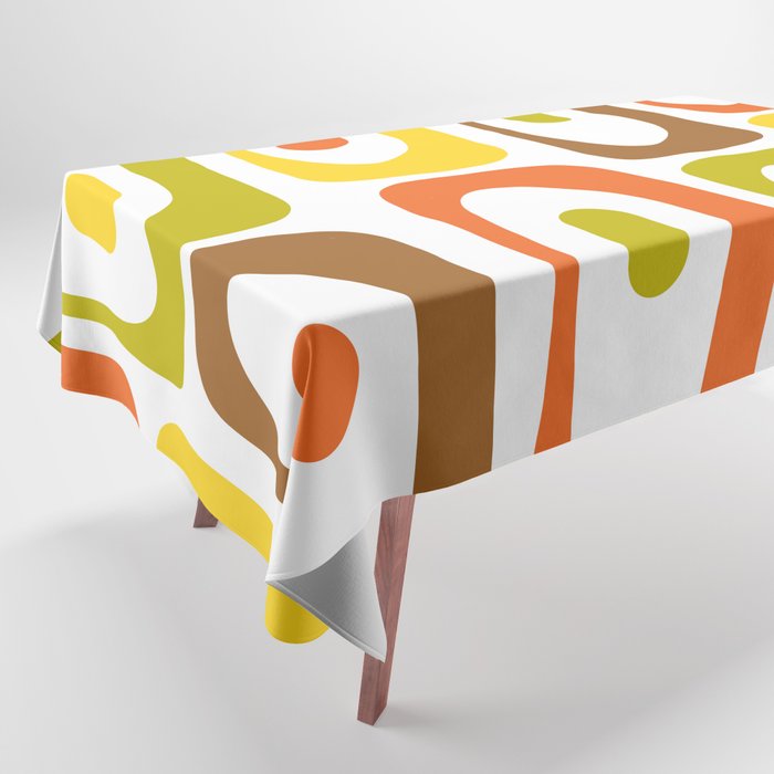 Long Piquet Mid Century Modern Pattern Retro Orange Avocado Brown White  Tablecloth Gallery Image 1