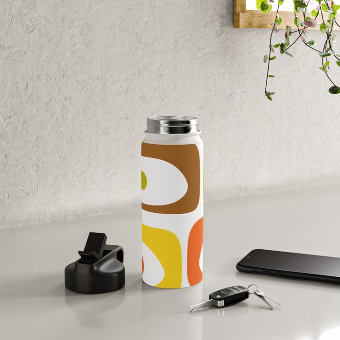 Long Piquet Mid Century Modern Pattern Retro Orange Avocado Brown White  Water Bottle Gallery Image 4