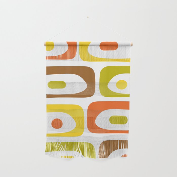 Long Piquet Mid Century Modern Pattern Retro Orange Avocado Brown White  Wall Hanging Gallery Image 1