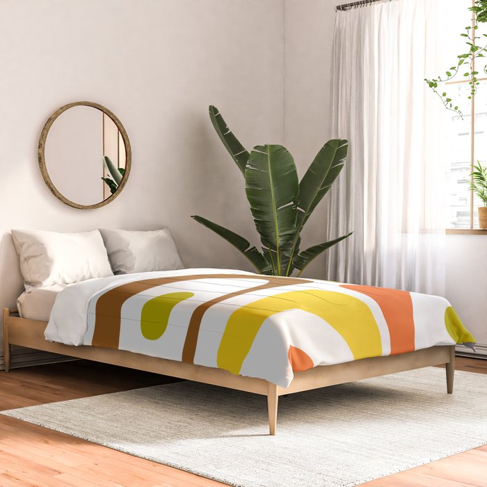 Long Piquet Mid Century Modern Pattern Retro Orange Avocado Brown White  Comforter Gallery Image 2