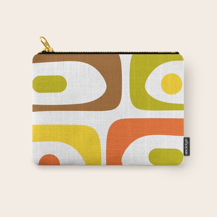 Long Piquet Mid Century Modern Pattern Retro Orange Avocado Brown White  Carry All Pouch Gallery Image 1