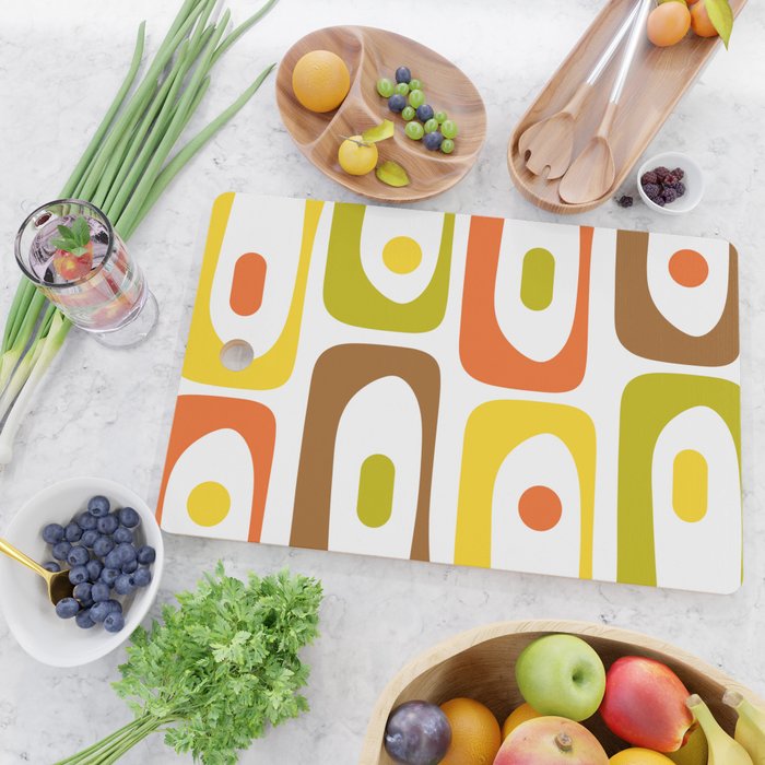 Long Piquet Mid Century Modern Pattern Retro Orange Avocado Brown White  Cutting Board Gallery Image 2
