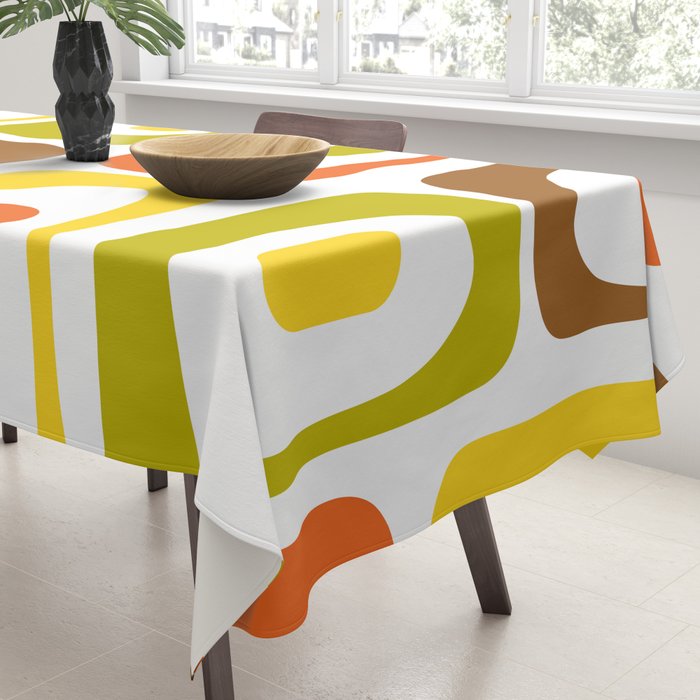 Long Piquet Mid Century Modern Pattern Retro Orange Avocado Brown White  Tablecloth Gallery Image 3