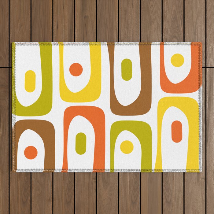 Long Piquet Mid Century Modern Pattern Retro Orange Avocado Brown White  Outdoor Rug Gallery Image 1