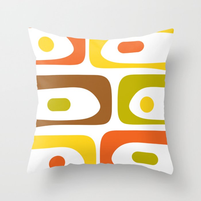 Long Piquet Mid Century Modern Pattern Retro Orange Avocado Brown White  Throw Pillow Gallery Image 1