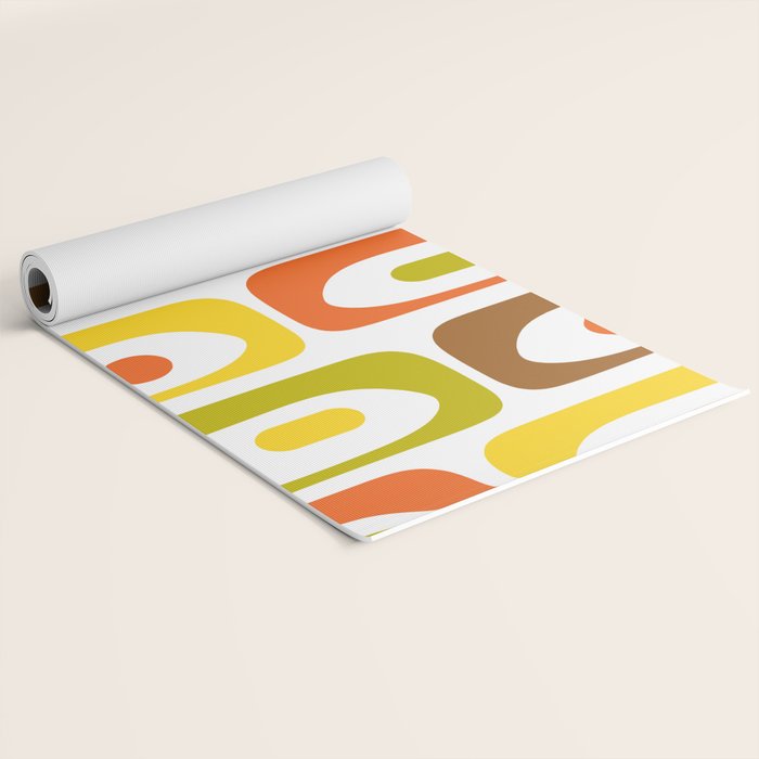 Long Piquet Mid Century Modern Pattern Retro Orange Avocado Brown White  Yoga Mat Gallery Image 2