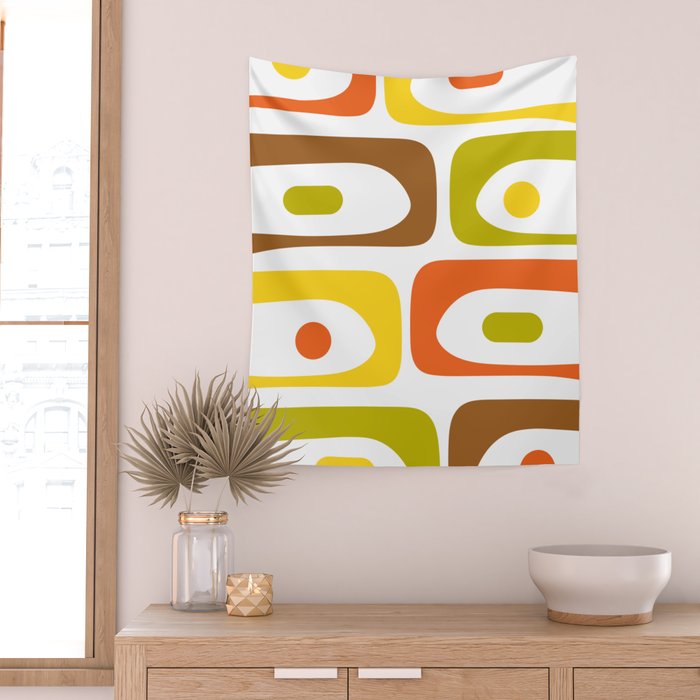 Long Piquet Mid Century Modern Pattern Retro Orange Avocado Brown White  Wall Tapestry Gallery Image 2