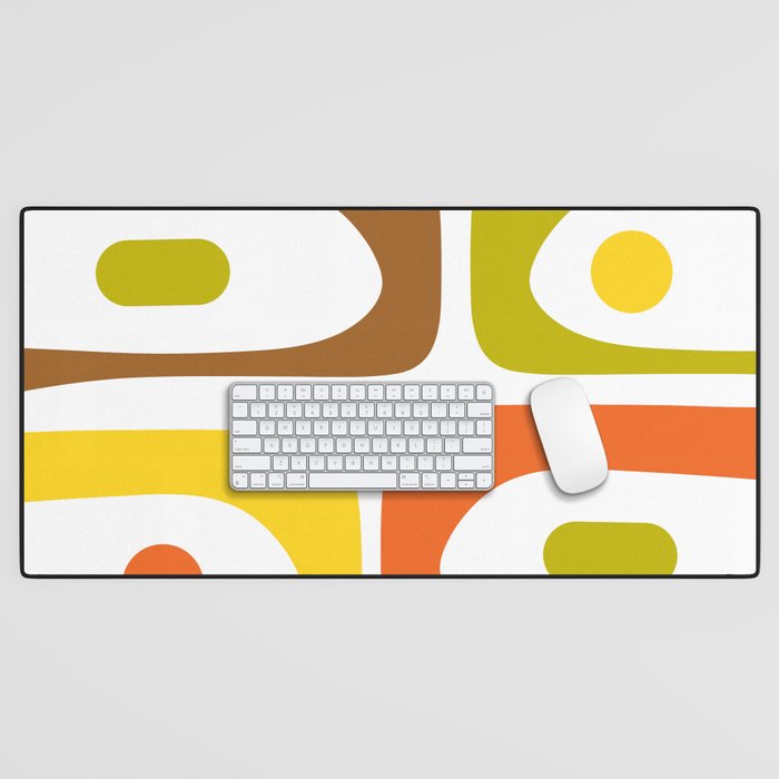 Long Piquet Mid Century Modern Pattern Retro Orange Avocado Brown White  Desk Mat Gallery Image 1